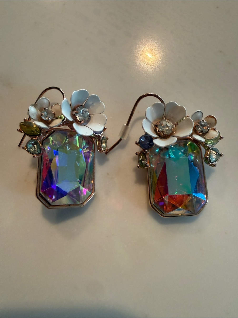 Aurora Crystal Flower Drop Earrings - White Floral Accents